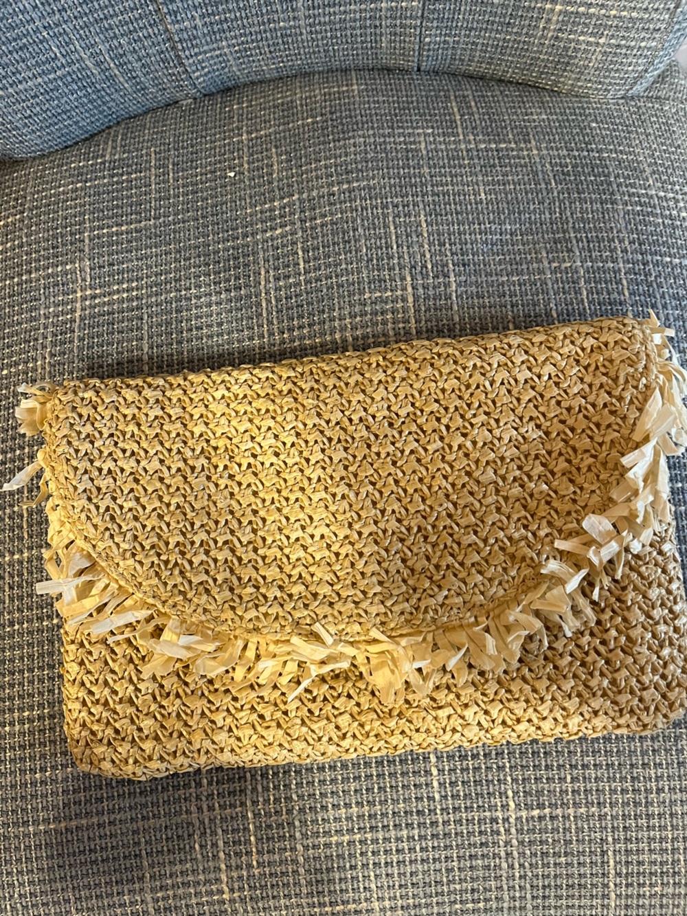 Woven Straw Fringe Clutch in Natural